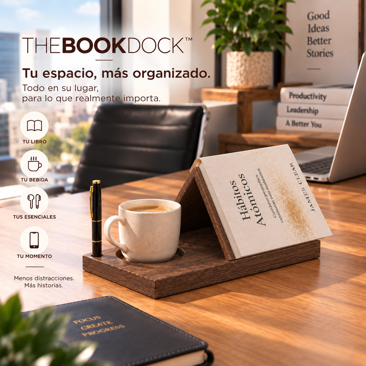 Tu libro, tu bebida y tus esenciales, siempre en su lugar