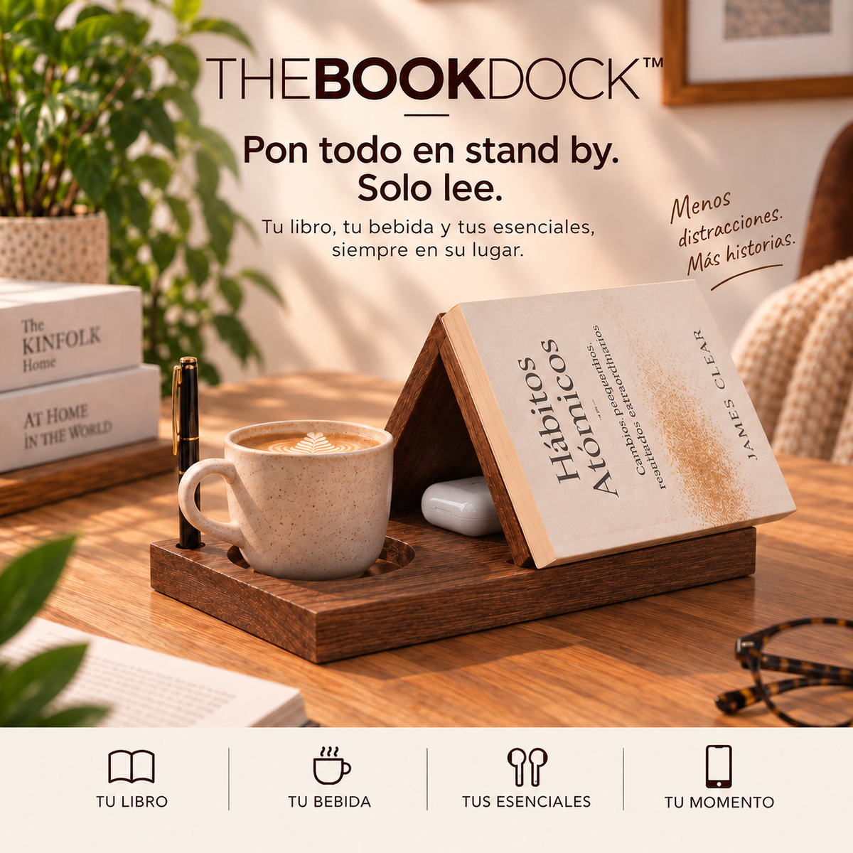 Tu libro, tu bebida y tus esenciales, siempre en su lugar